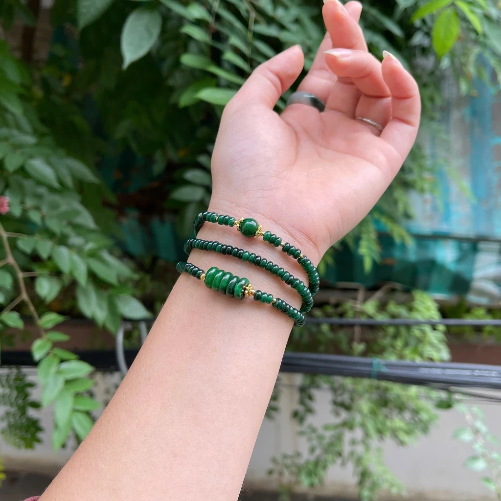 Vòng Tay Mã Não Xanh Quấn 3 Vòng Bánh Xe 5mm – Mix Ngũ Điếu Sơn Thuỷ & Charm Titan Cao Cấp