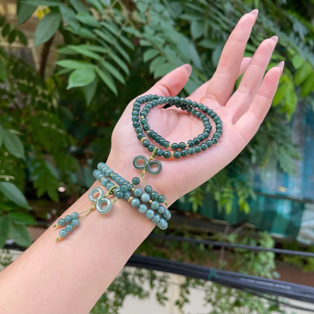 Vòng quấn 2 Ngọc Lam mix charm Như Ý & Ngũ Điếu – Tài lộc, bình an, may mắn