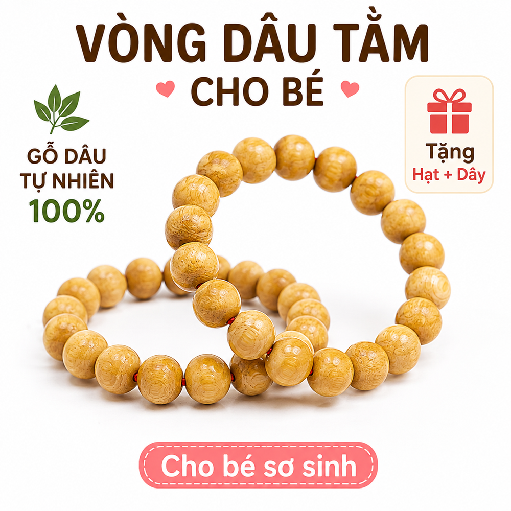 Vòng Dâu Tằm Cho Bé Chuẩn Dâu Gốc 100% – Vòng Dâu Tằm Sơ Sinh Gỗ Tự Nhiên – Dây Rút Điều Chỉnh, Dây Thun Co Giãn