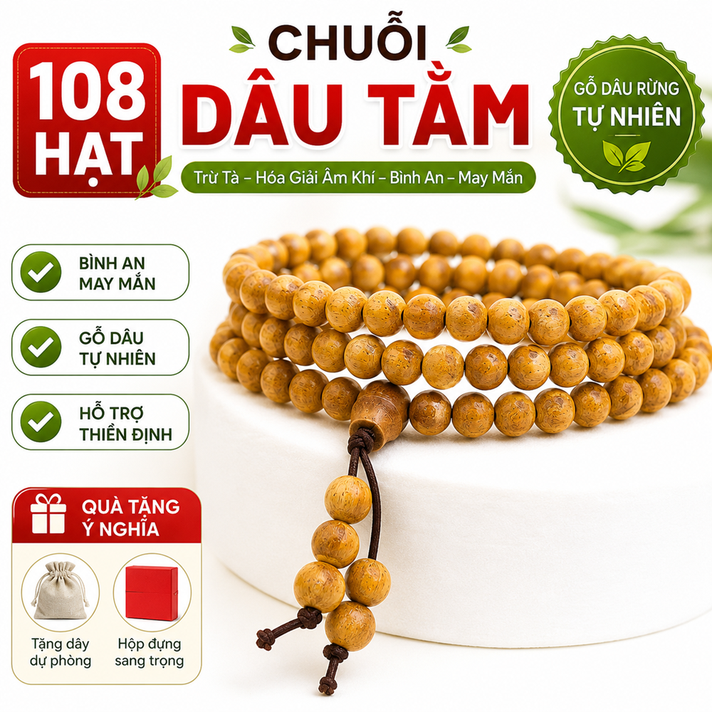 Vòng Dâu Tằm 108 Hạt 6mm – Gỗ Dâu Tằm Rừng Tự Nhiên, Vòng Quấn Tay Phong Thủy, Niệm Phật Bình An